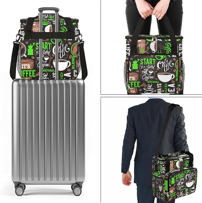 Green Start Your Day Coffee Coffee Maker Carrying Bag Coffee Machine Travel Storage Bag Compatible with K-Mini or K-Mini Plus Portable Single Serve Coffee Brewer Case with Pockets for K-Cup Pods