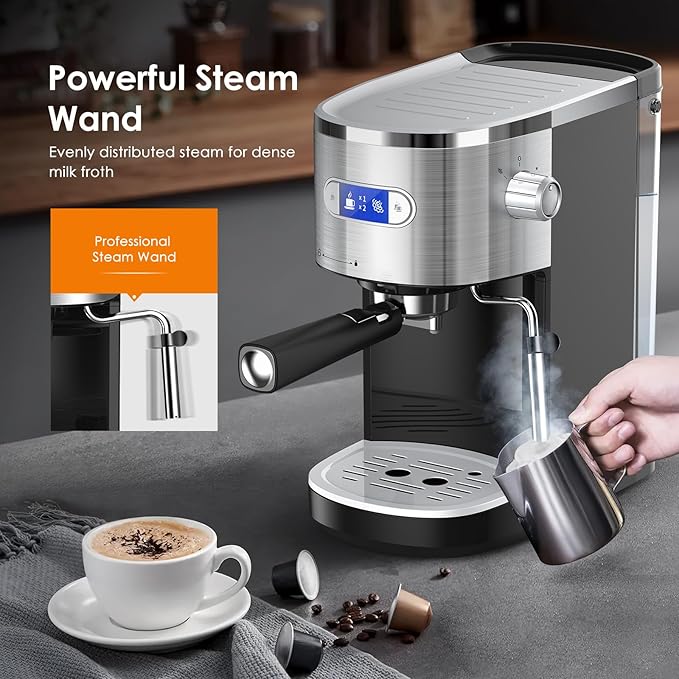 COWSAR Commercial Espresso Machine 20 Bar Compact Espresso Maker with Milk Frother Steam Wand Expresso Coffee Machines with 45 OZ Removable Water Tank for Cappuccino Latte Home