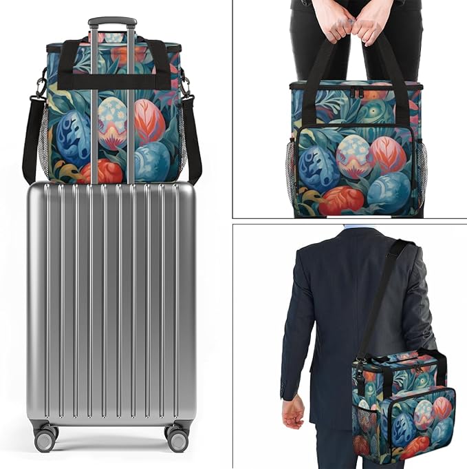 Easter Egg Coffee Maker Carrying Bag Oil Painting Floral Travel Storage Bag Compatible with K-Mini or K-Mini Plus Single Serve Coffee Brewer Carrying Case with Multiple Pockets &amp Shoulder Strap