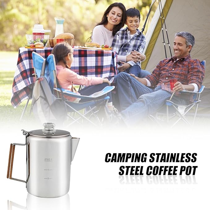 Stainless Steel Coffee Percolator for Campers Heat Retention Coffee Pots Large Capacity Coffee Maker for Camping
