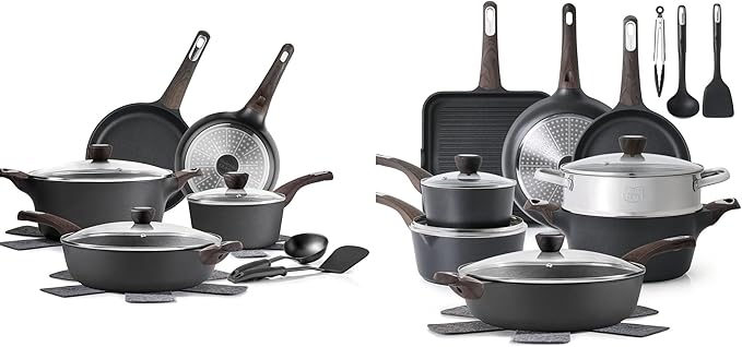 SENSARTE 14 Pcs Non Stick Kitchen Cooking Set20 Pcs Induction Cookware Sets Non-toxic Healthy Non Stick Kitchen Cooking Set PFOA PFOS Free