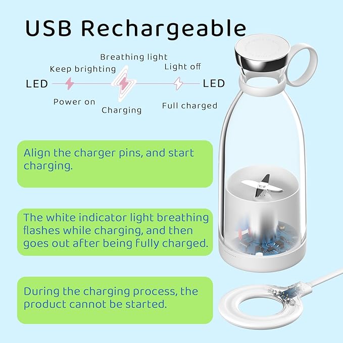 Asa Vea Mini Blender for Smoothies and Milkshakes Portable Blender Rechargeable Personal Size Blender with Quota Outer Travel Lid with 4 Blades 11 oz for Outdoors Camping (Black)