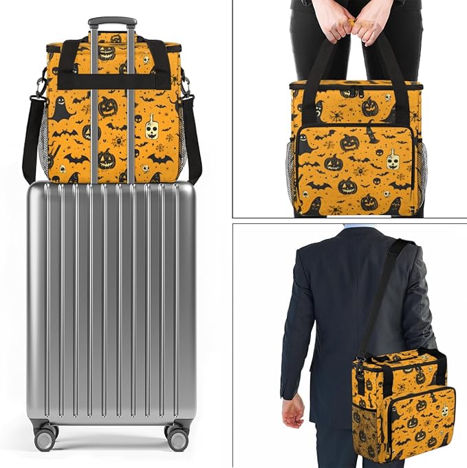 Halloween Pumpkin Coffee Maker Carrying Bag Gothic Pumpkin Travel Storage Bag Compatible with K-Mini or K-Mini Plus Single Serve Coffee Brewer Carrying Case with Multiple Pockets &amp Shoulder Stra