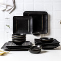 20 Pieces Porcelain Dinnerware Set Kitchen Dinner Set Square Ceramics Plates and Bowls Sets Dishes Set