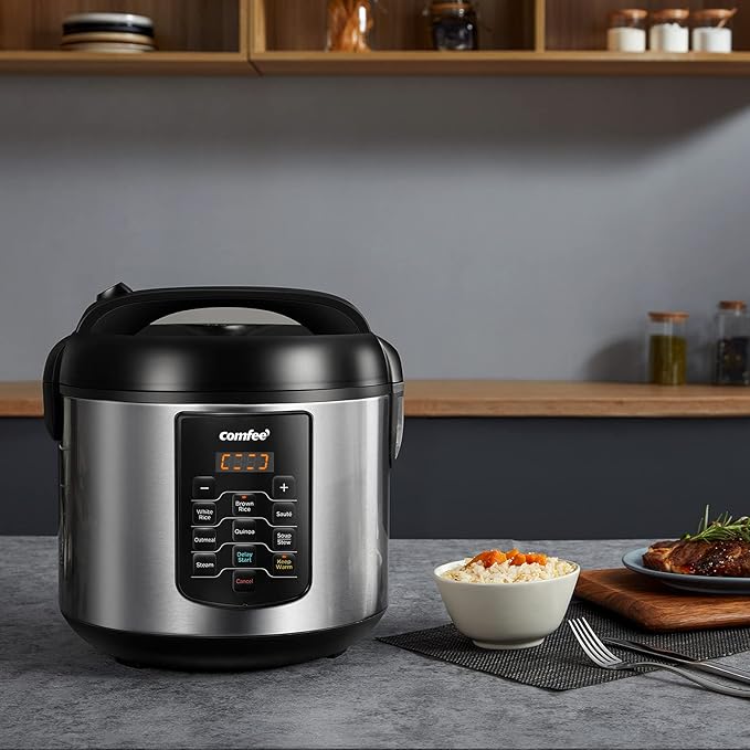 COMFEE' Rice Cooker 10 cup Uncooked/20 cup Cooked Rice Maker Steamer Saute Steamer and Warmer 5.2 QT Large Capacity Brown Rice Quinoa and Oatmeal 8 One-Touch Programs