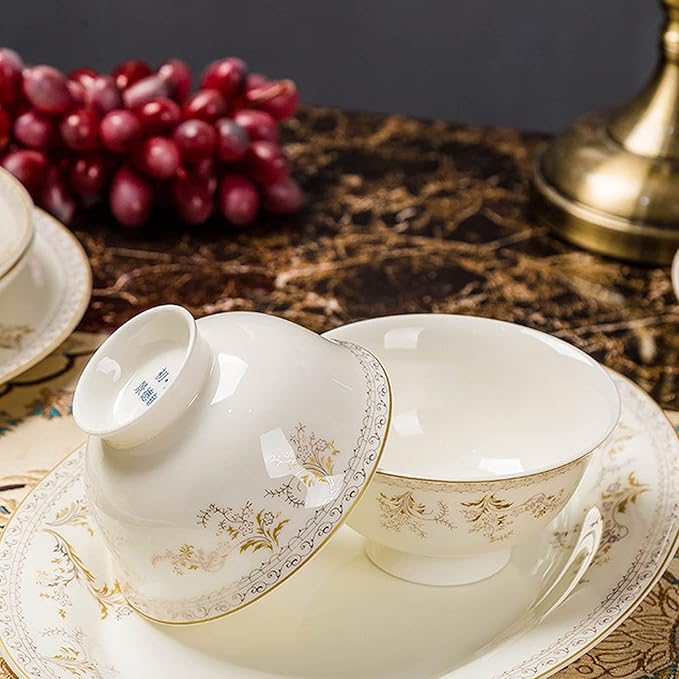 Ceramic Dinnerware Set Retro Style Beautiful Gold and White Porcelain Combination Set for Household Dinner Wedding Hotel