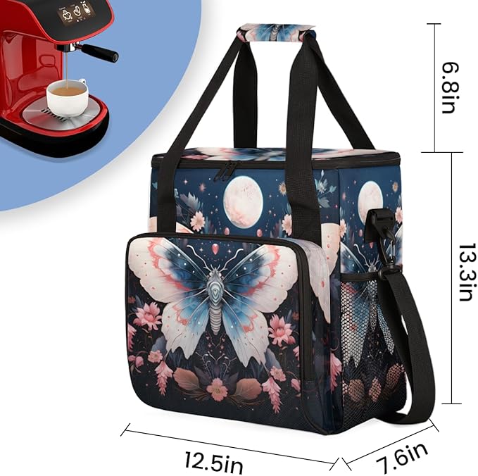 Gothic Butterfly Coffee Maker Carrying Bag Mystic Butterfly Travel Storage Bag Compatible with K-Mini or K-Mini Plus Single Serve Coffee Brewer Carrying Case with Multiple Pockets &amp Shoulder Str