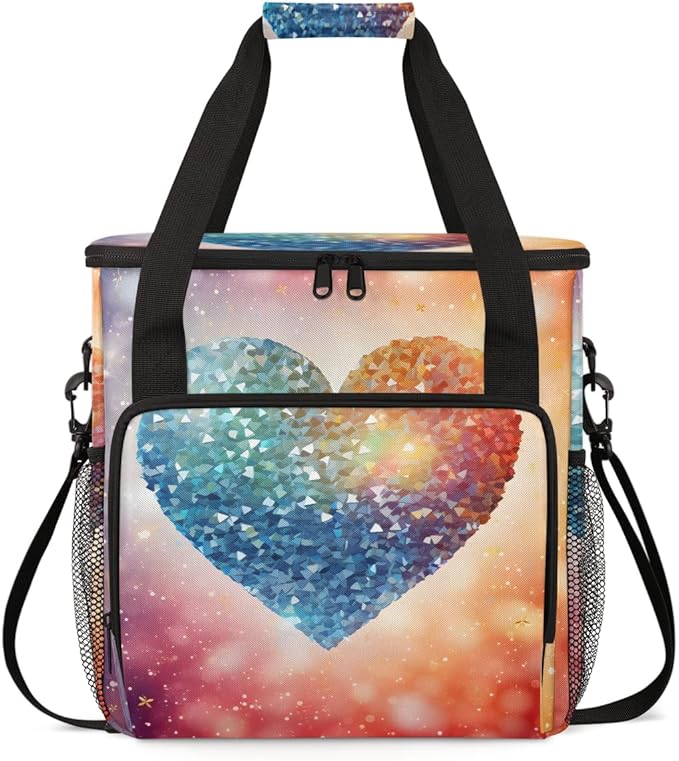 Glitter Heart Coffee Maker Carrying Bag Portable Travel Storage Tote Bag Compatible with K-Mini or K-Mini Plus Single Serve Coffee Brewer Carrying Case with Multiple Pockets &amp Shoulder Strap
