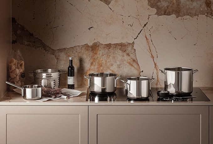 Eva Trio | Stainless Steel Cookware Set 4 Pieces 4 pcs. Cookware set 1.1 l 2.2 l 3.6 l 4.8 l | Polished Steel | Aluminum Base | Complete set of pots to meet all your everyday cooking needs
