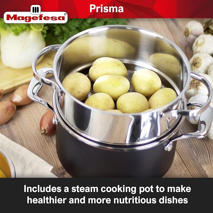 MAGEFESA Prisma 13-Piece Stainless Steel Cookware Set – Durable Pots &amp Pans with Nonstick Interior Matte Black Exterior Oven Safe up to 392°F