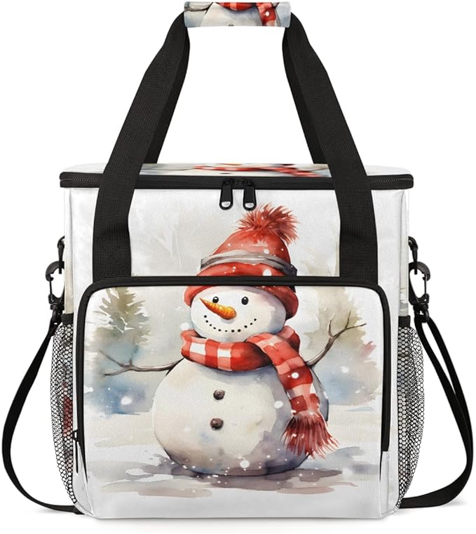 Xmas Snowman Coffee Maker Carrying Bag Oil Painting Snowman Travel Storage Bag Compatible with K-Mini or K-Mini Plus Single Serve Coffee Brewer Carrying Case with Multiple Pockets &amp Shoulder Str