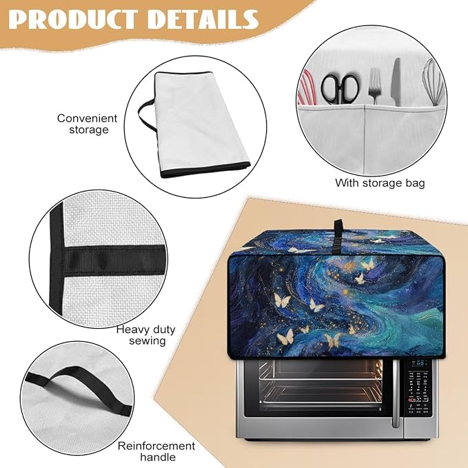 Galaxy Butterfly Printed Toaster Oven Air Fryer Cover Heavy Duty Bread Maker Machine Covers with Accessory Pockets Kitchen Small Appliance Protector S