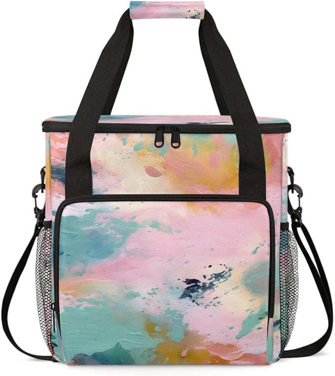 Tie Dyeing Coffee Maker Carrying Bag Pink Watercolor Travel Storage Bag Compatible with K-Mini or K-Mini Plus Single Serve Coffee Brewer Carrying Case with Multiple Pockets &amp Shoulder Strap