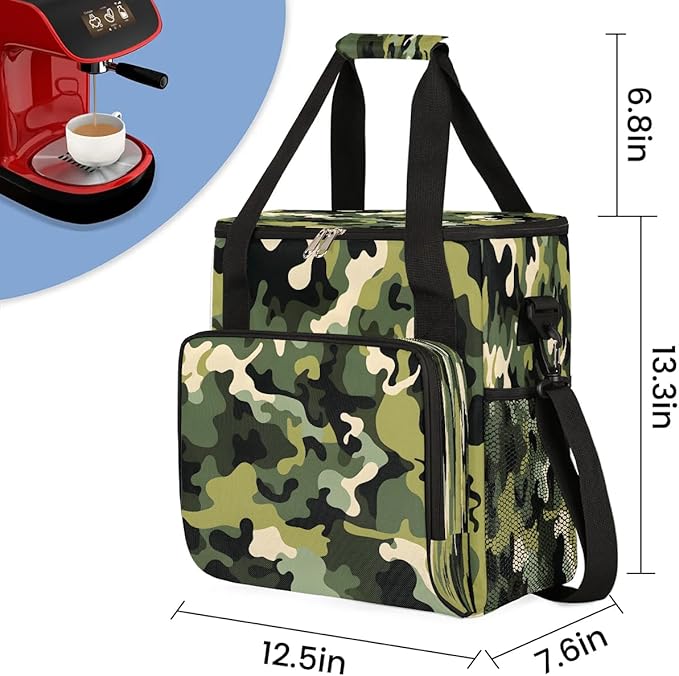 Abstract Camouflage Green Coffee Maker Travel Bag for K-Mini or K-Mini Plus Single Serve Coffee Brewer Portable Storage Tote Case for Tarvel