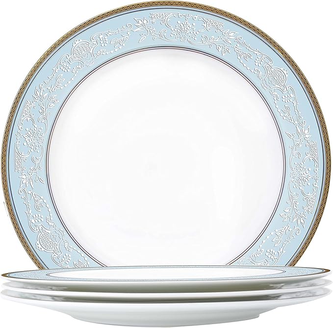 Fine Bone China Salad Plates Set 4 Pcs Classic Relief Pattern Gilt Edged High Grade 8 Dessert Plate Appetizer Dish Sets For 4 People