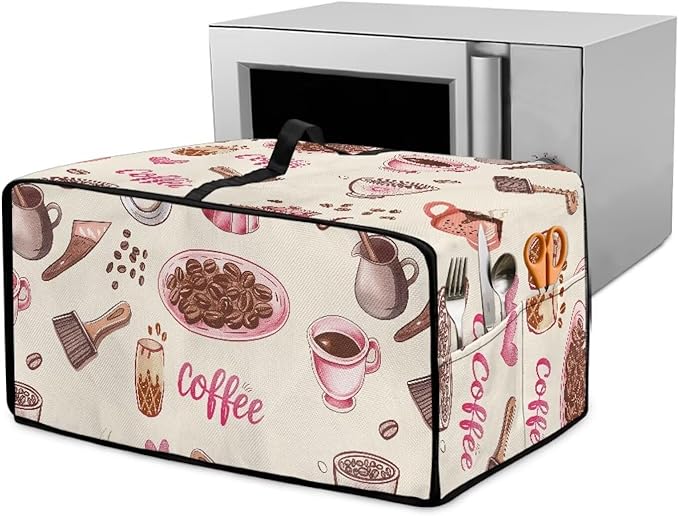 Toaster Oven Dust Cover with Accessory Pockets Neat Storage and Protection with Organizing Side Pockets for Kitchen Toaster Oven Appliances Decor Coffee Love