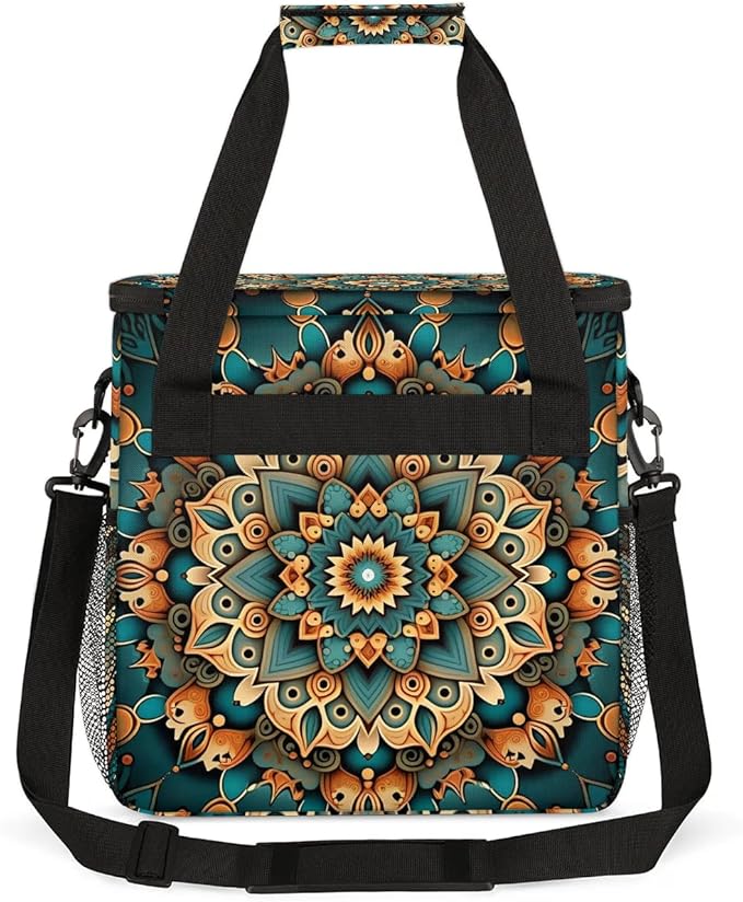mandala flower beautiful Coffee Maker Carring Bag Travel Carrying Storage Tote Bag Compatible with Keurig K-Mini or K-Mini Plus Portable Single Serve Coffee Brewer Case with Pockets for K-cup Pods
