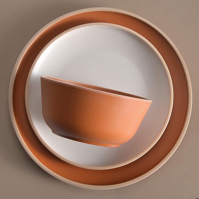 Melamine Dinnerware Sets 12pcs Plates and Bowls for 4 Unbreakable Dinnerware Sets Ideal Dinnerware for Party Unbreakable BAP free Dishwasher Safe Red Color (Terracotta Color)