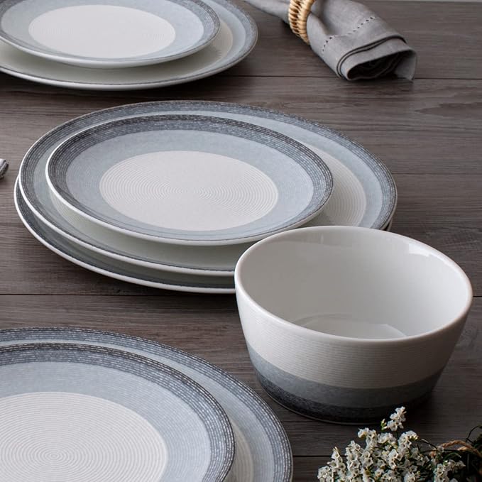 Noritake Colorscapes Layers Ash 12-Piece Coupe Dinnerware Set Service for 4