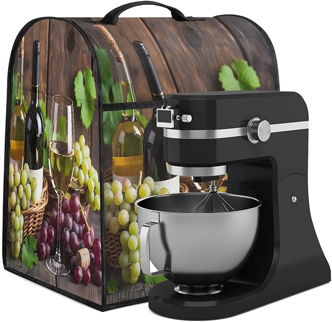 Kitchen Aid Mixer Cover Fruit Grapes Wine Leaves Stand Mixer Cover Compatible with 6-8 Quarts Stand Mixers Dust Covers with Zipper Pocket Foldable Washable Kitchen Aid Organizer Bag