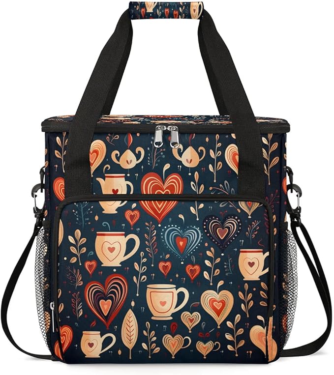 Coffee Heart Leaf Coffee Maker Carrying Bag Compatible with K-Mini or K-Mini Plus Portable Single Cup Coffee Maker Case with Pockets for K Cup Pods