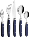 ANNOVA Silverware Set Retro/Rivet Colorful Stainless Steel Tableware Kitchen Flatware Set Utensils Includes Dinner Knives Forks Spoons Salad Forks &amp Dessert Spoons (Navy Blue 20 Pieces)