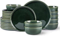 GBHOME Ceramic Dinnerware Sets for 8 24 Pieces Stoneware Plates and Bowls Sets Reactive Glaze Dishes -Scratch Resistant Dishwasher&ampMicrowave Safe Earth Green