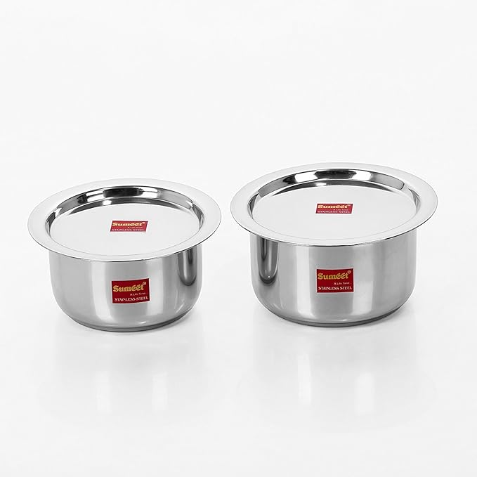 Sumeet Stainless Steel Cookware Set With Lid 2 Piece (Steel 1.4 liter 1 liter)