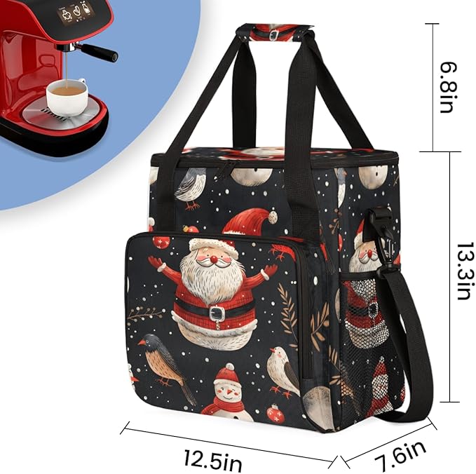 Fantastic Santa Claus Coffee Maker Carrying Bag Christmas Santa Claus Travel Storage Bag Compatible with K-Mini or K-Mini Plus Single Serve Coffee Brewer Carrying Case with Pockets &amp Shoulder St