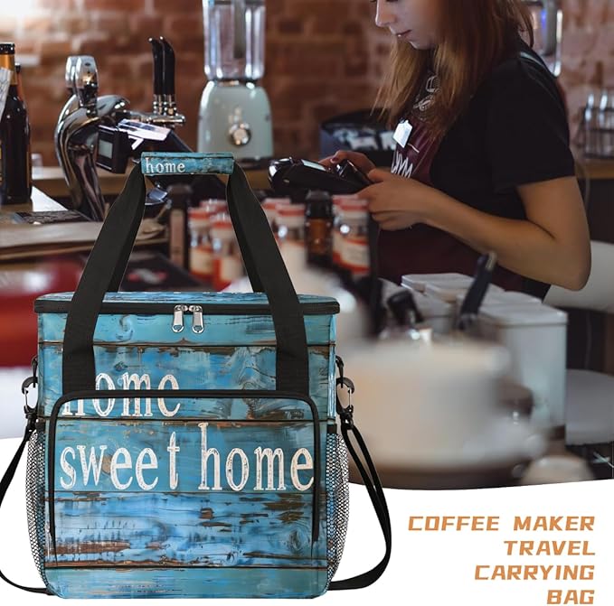 Wooden Board Coffee Maker Carring Bag Travel Carrying Storage Tote Bag Compatible with Keurig K-Mini or K-Mini Plus Portable Single Serve Coffee Brewer Case with Pockets for K-cup Pods