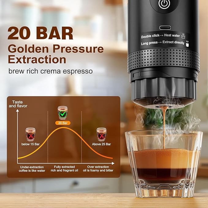 Portable Battery Espresso Coffee Maker for Travel 20 bar Mini Car Espresso Machines 3-in-1 Self-Heating Electric Espresso Maker USB-C Ground Coffee &amp Capsule Pod(Ns&ampDG) RV Hiking Office