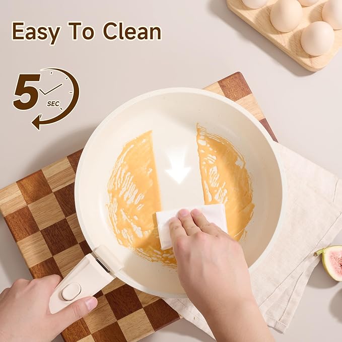 JEETEE Pots and Pans Set Non Stick 19pcs Kitchen Cookware Sets with Detachable Handle Induction Nonstick Cookware Set with Removable Handle Stackable RV Cookware Oven Safe PFAS/PFOA Free Beige
