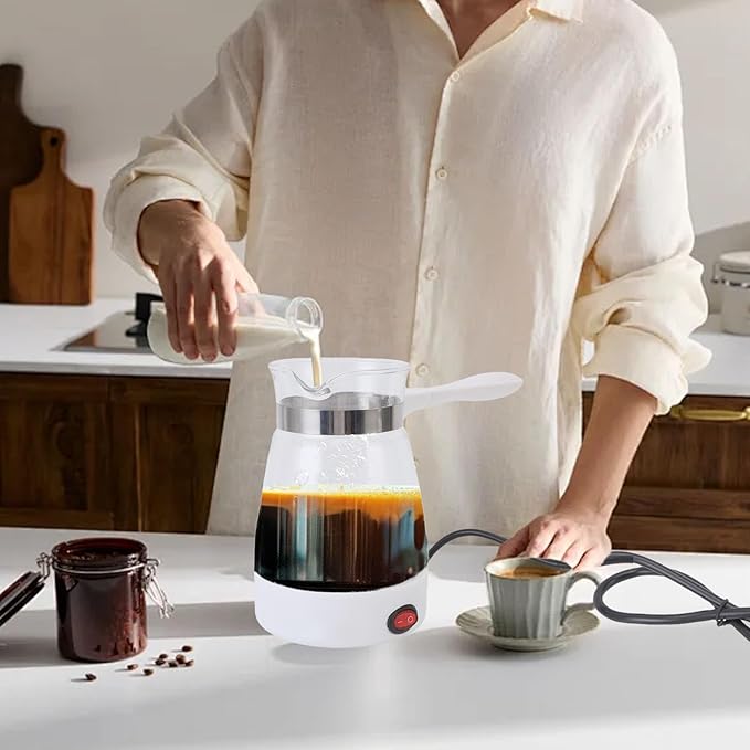 Asixxsix Electric Turkish Coffee Pot 600ML Turkish Coffee Maker Electric Glass Coffee Maker with Quick Heating 600W for Turkish Coffee Tea Yellow Wine (US Plug)