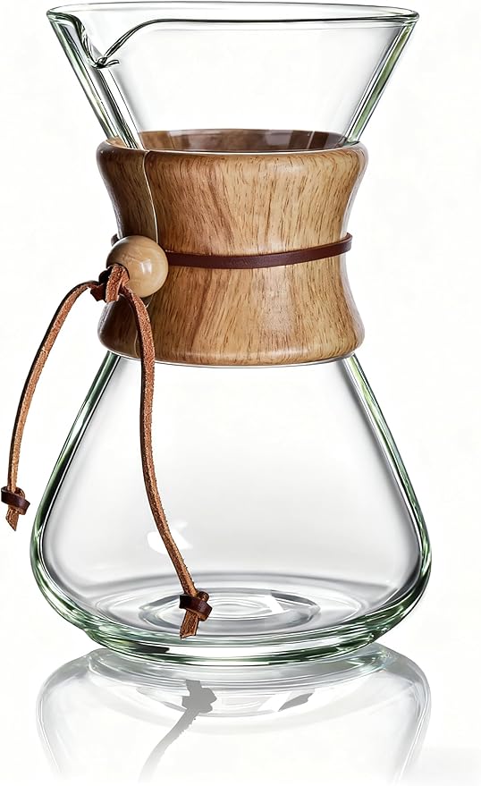 AGOGO Pour Over Coffee Maker Glass - 8 Cup Barista Kit with 304 Stainless Filter for Home Office Camping Cafes - Easy Clean Coffee Dripper Set (Soft Towel&ampBrush) (8 Cup/28 oz-Slim Shape)