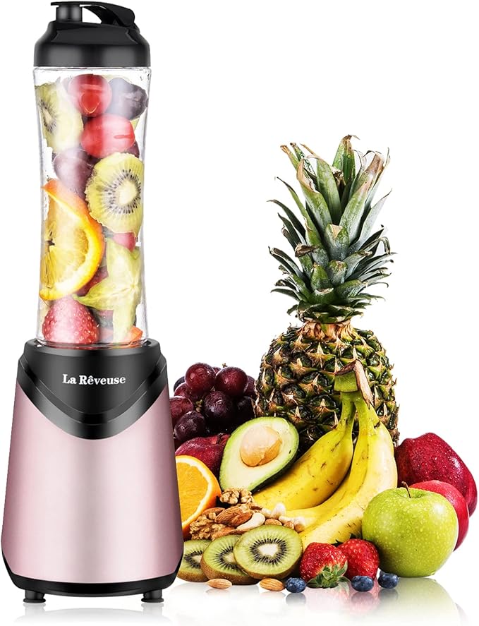 La Reveuse 300W Personal Size Blender (Pink) + La Reveuse 2-Cup Mini Food Chopper (White)