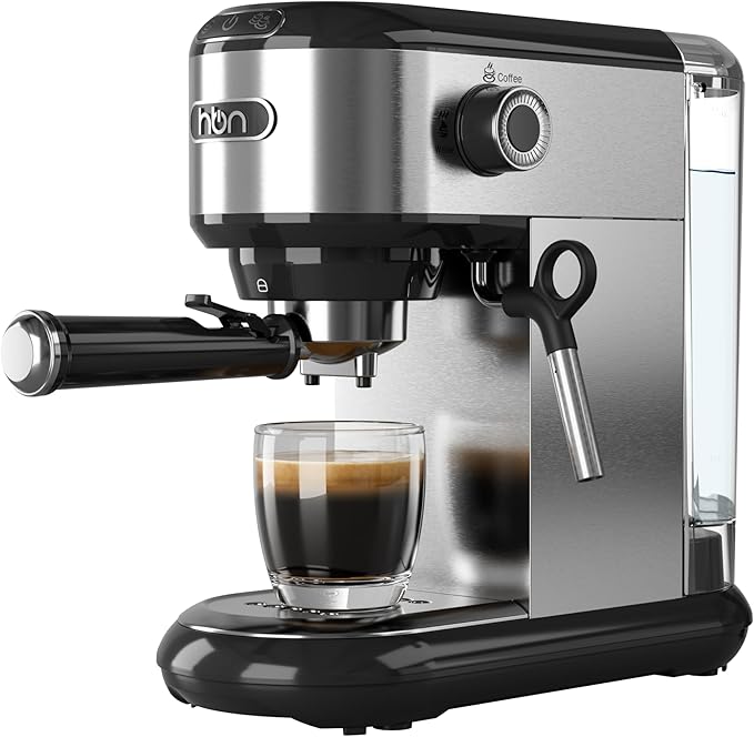 HBN 20 Bar Espresso Machine with Milk Frother Compact Espresso Maker for Ground Coffee Stainless Steel Coffee Machine with Steam Wand &amp 34oz Removable Water Tank 1450W for Home &amp Office