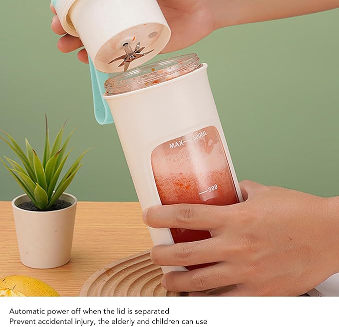 500ml Portable Blender Cup Travel Blender Cup Miniature Juicer Automatic USB Rechargeable with Straw for Shakes Smoothies Juice