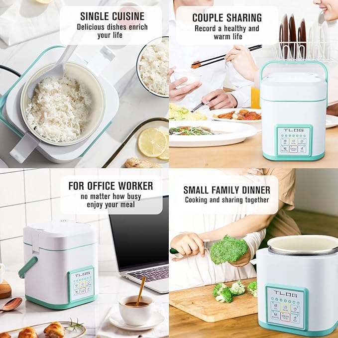 TLOG Mini Rice Cooker 2.5 Cups Uncooked Healthy Ceramic Coating Portable Rice Maker 1.2L Travel Rice Pot Small for 1-3 People Personal Rice maker Food Steamer Multi-cooker for Grains Oats