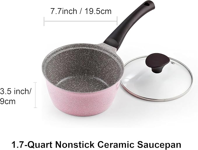 Cook N Home 1.7-Quart Nonstick Ceramic Saucepan with Lid Pink