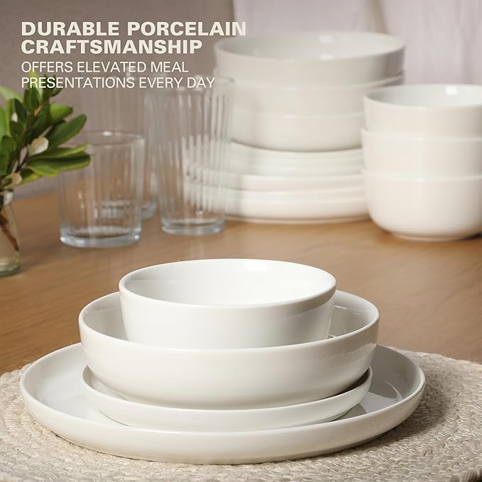 Gibson Home Oslo Porcelain Chip and Scratch Resistant Dinnerware Set Service for 4 (16pcs) Ceramic Plates and Bowls Dishes Sets White - Microwave and Dishwasher Safe