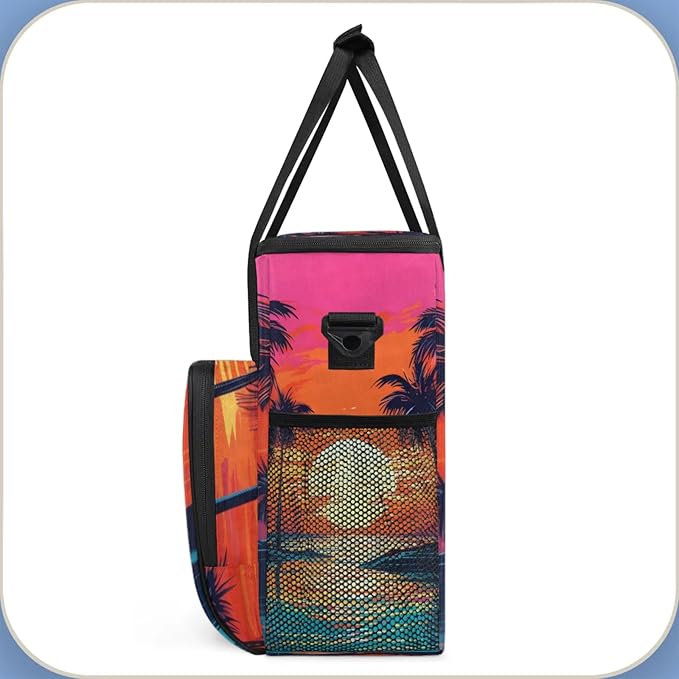 Coconut Tree Sunset Coffee Maker Travel Bag for Keurig K-Mini/K-Mini Plus Insulated Waterproof Tote with Pockets for K-Cup Portable Single-Serve Brewer Case