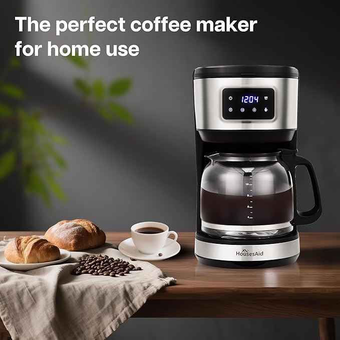 12 Cup Programmable Coffee MakerTouchscreen Drip Coffee Maker-12 Cup Keep-Warm Function Auto Shut-OffStainless Steel ConstructionPermanent FilterIdeal for Home and Office Use