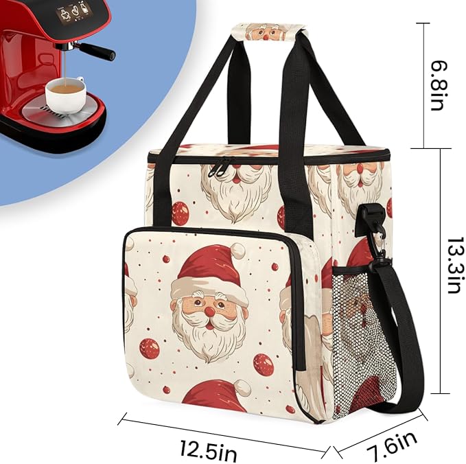 Retro Santa Claus Coffee Maker Carrying Bag Portable Travel Storage Tote Bag Compatible with K-Mini or K-Mini Plus Single Serve Coffee Brewer Carrying Case with Multiple Pockets &amp Shoulder Strap