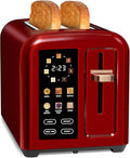 SEEDEEM Toaster 2 Slice Touch Control Stainless Toaster LCD Display 50% Faster Heating Speed 1.4'' Wide Slots More Timer Functions Removable Crumb Tray 1350W Dark Cherry