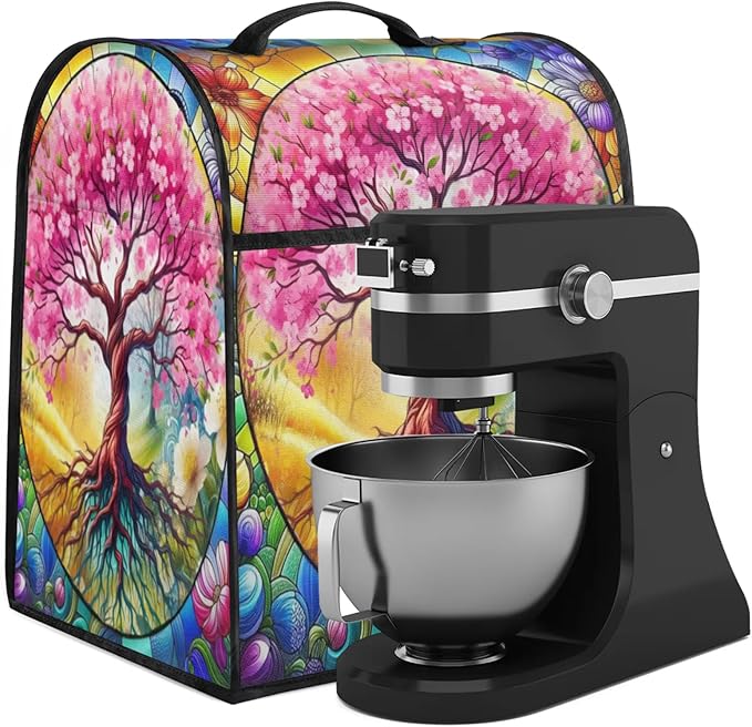 Kitchen Aid Mixer Cover Tree Of Life Flower Stand Mixer Cover Compatible with 6-8 Quarts Stand Mixers Dust Covers with Zipper Pocket Foldable Washable Kitchen Aid Organizer Bag