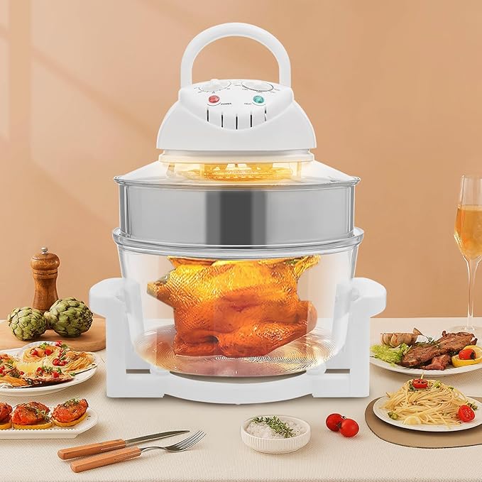 18 Quart Air Fryer Halogen Convection Oven with See-Through Glass 1400W Adjustable Temperature and Timer Knobs Safety Auto Shut-off for Healthy Meals French Fries Cooking