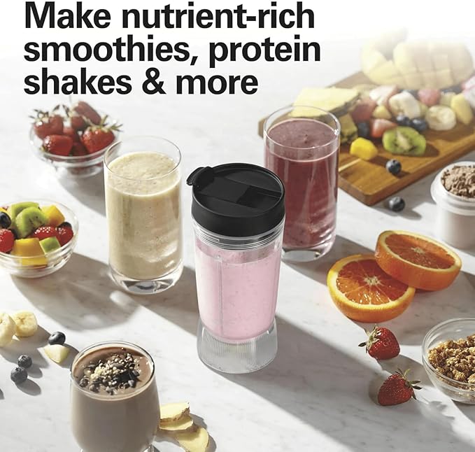 Personal Blender for Shakes and Smoothies with Leak-Proof Travel Lid Stainless Steel Blades 14 oz. Jar black 51190F