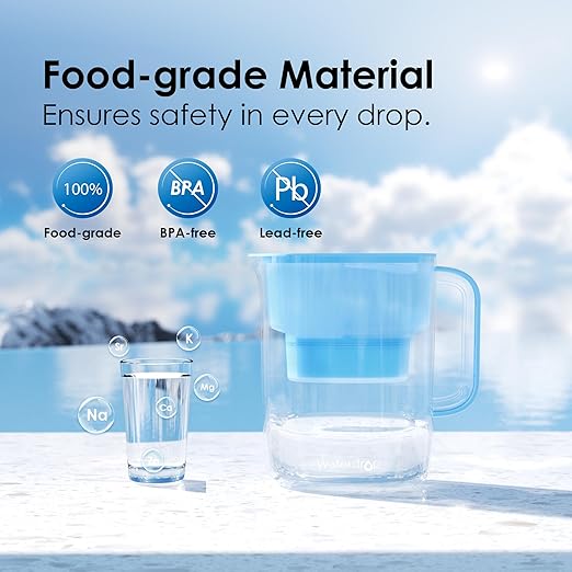 Waterdrop Alkaline Lucid 10-Cup Large Water Filter Pitcher with 1 Filter Healthy Improved Coffee Taste Clean &amp Toxin-Free Mineralized Alkaline Water (100 Gallons) Up to PH 9.5 BPA Free Blue