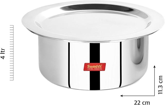 Sumeet Cook Smart TriPly SAS (Steel-Aluminium-Steel - 3 Layers) Tope with Lid - 4 LTR - 22Cm