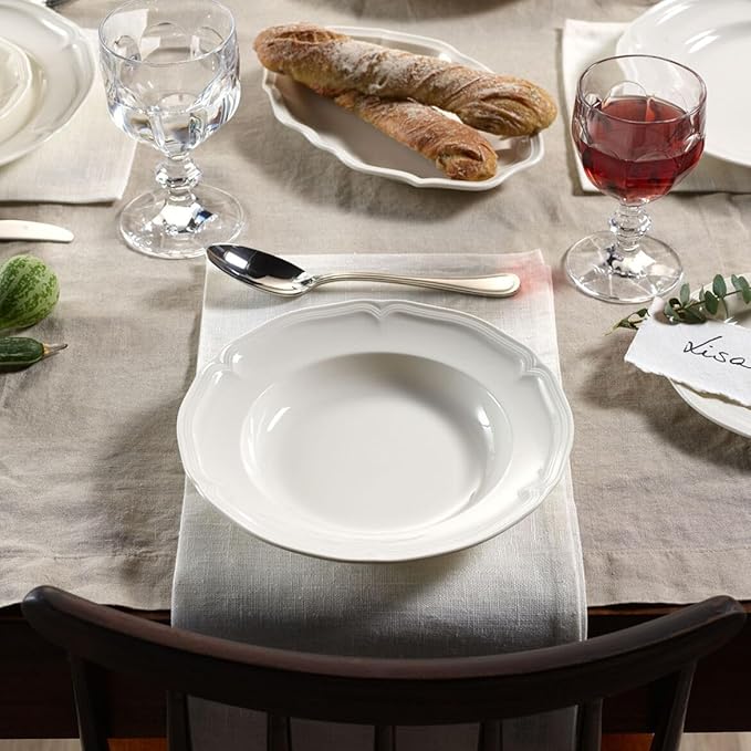 Villeroy &amp Boch Manoir Collection 18-Piece Dinnerware Set Plates &amp Bowls Premium Porcelain Made in Germany Dishwasher &amp Microwave Safe Rich Creamy White